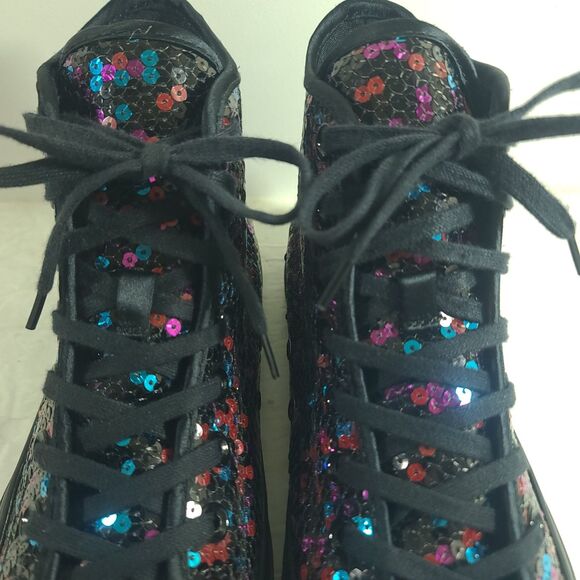 Converse Black Blue Cherry Red Sequin high-top sneaker Women sz 10 Chuck Taylor - Picture 9 of 16